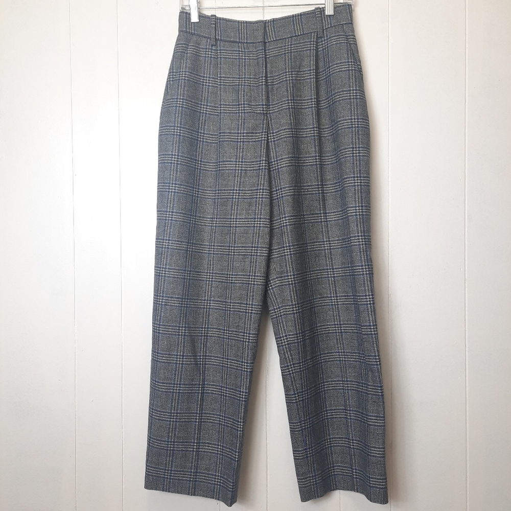 & Other Stories Trouser Pants High Waist Wool Blend Plaid Checks Career Academia